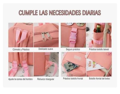 Imagen 2 del producto Mochila Urbana Escolar Viaje Estilo Coreano 4 Piezas