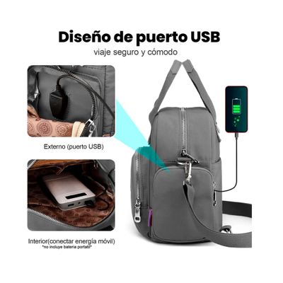 Imagen 2 del producto Mochila Bolso Mujer Nylon Multifuncional Con Usb Para Viaje Terracota 