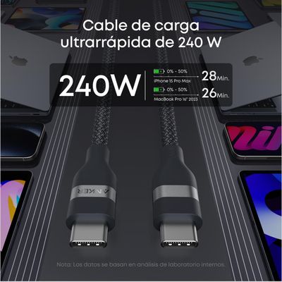 Imagen 2 del producto Cable USB-C a USB-C Anker Carga Rápida 240W 1m Negro