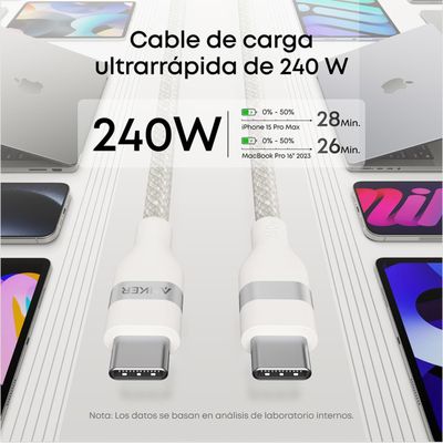 Imagen 2 del producto Cable USB-C a USB-C Anker Carga Rápida 240W 1m Blanco