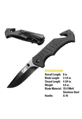 Imagen 2 del producto CUCHILLO NAVAJA PLEGABLE CAT 980012 PUNTA CURVA CON ROTURA DE VIDRIO Y CORTADOR DE BANDA