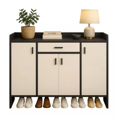 Zapatero 4 Puertas Organizador Estante con Cajon 121x30x80Cm