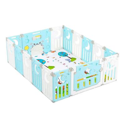 Corral Bebe Multiformas Plástico 14 + 2 Plegable Celeste