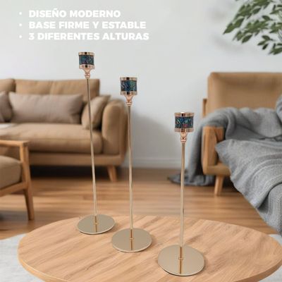 Imagen 2 del producto Candelabro 3 Piezas Porta Vela Centro de Mesa Iris Mosaico