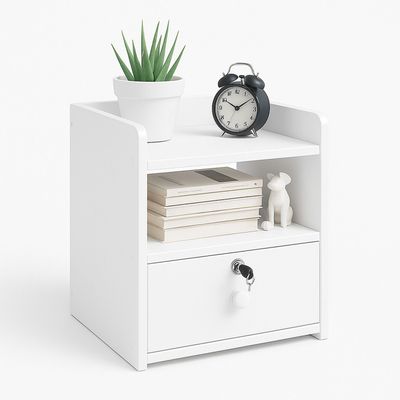 Velador Moderno 2 Niveles 1 Cajon con Llave 40x33x26 Cm