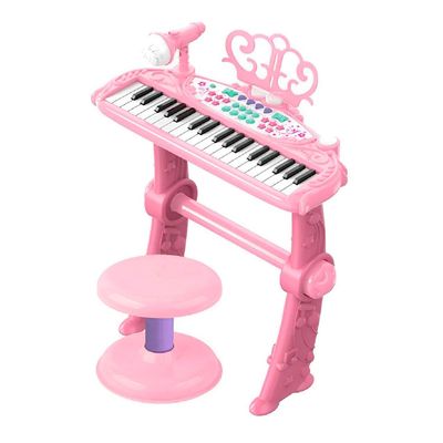 Teclado de Piano Infantil con Micrófono y Taburete Rosado