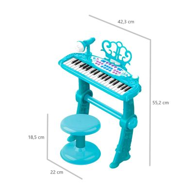 Imagen 2 del producto Teclado de Piano Infantil con Micrófono y Taburete Celeste