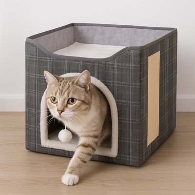 Imagen 2 del producto Cama Mascota Soft Confort Plegable Con Rascador y Pompon 39cm