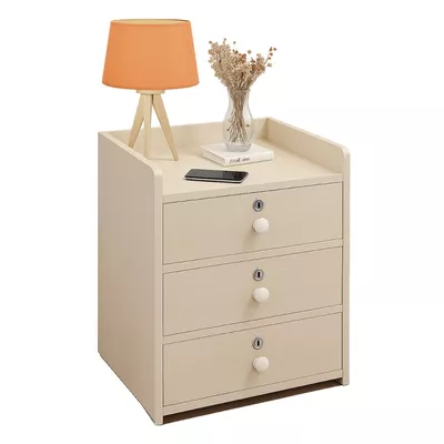 Velador Cajonera Mesa de Noche Con 3 Llaves Beige 48x33x31Cm