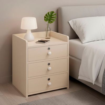 Imagen 2 del producto Velador Cajonera Mesa de Noche Con 3 Llaves Beige 48x33x31Cm