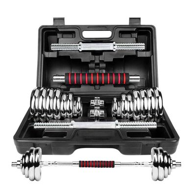 Juego de Mancuernas 30 Kg Acero Cromadas + Barra y Maletin