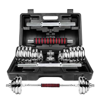 Juego de Mancuernas 30 Kg Acero Cromadas + Barra y Maletin