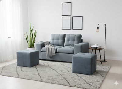 Sofá 2 cuerpos + 2 Pouf Lucca Felpa