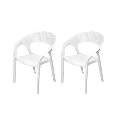 Pack 2 Sillas Terraza Ratan Curve Con Brazos Blanca