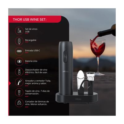 Imagen 2 del producto Descorchador Eléctrico Set de Vino Thorben Usb Wine Set