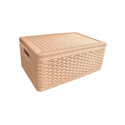 Canasto Organizador Ratan Con Tapa Beige Grande