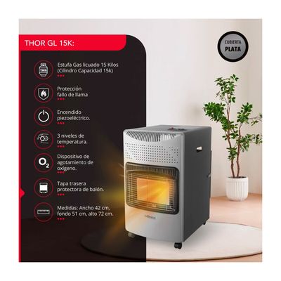 Imagen 2 del producto Estufa Gas Thorben GL 15K Plateada