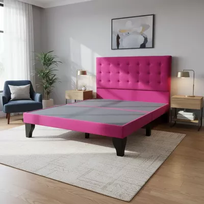 Imagen 2 del producto Cama 2 Plazas Abotonada Fucsia FLOBAL, Incluye Base + Respaldo