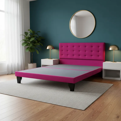Cama 2 Plazas Abotonada Fucsia  FLOBAL, Incluye Base + Respaldo