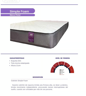 Imagen 2 del producto Colchón 2 Plazas Simple Espuma 150x190x20cm Flobal