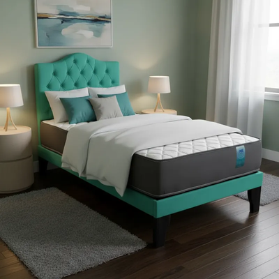 Cama 1,5 Plazas Ovalada 105X190cm + Respaldo Turqueza + Colchon Flobal