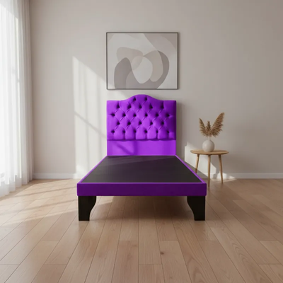 Cama 1,5 Plazas Ovalado, Incluye Base y Respaldo Morado Flobal