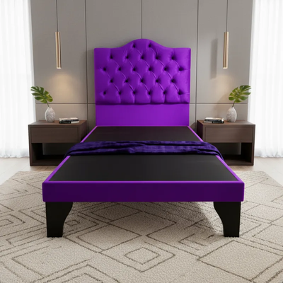 Imagen 2 del producto Cama 1,5 Plazas Ovalado, Incluye Base y Respaldo Morado Flobal