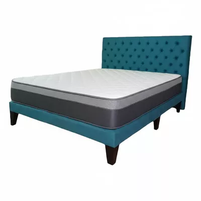 Cama Europea Super King + Respaldo Capitones Turquesa +Colchón 200x200