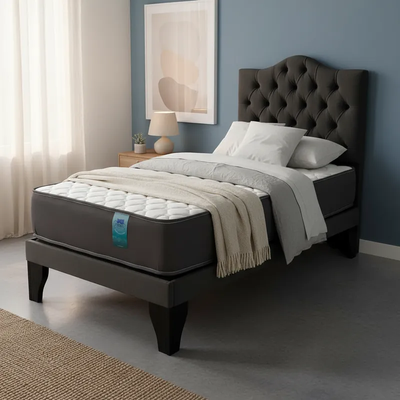 Imagen 2 del producto Cama 1,5 Plazas Abotonada 105X190cm + Respaldo Negro + Colchon Flobal