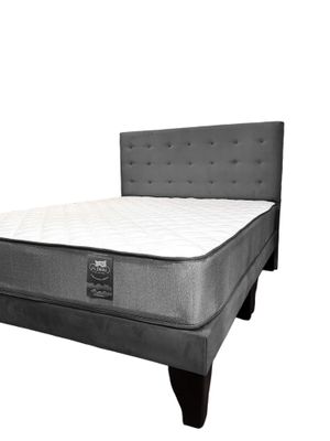Imagen 1 del producto Cama 2 Plazas Abotonada 150X190cm + Respaldo Gris + Colchon Flobal