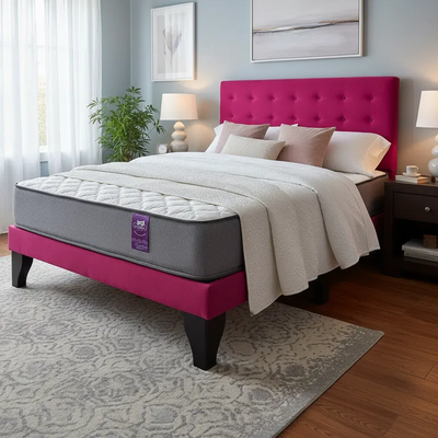 Imagen 2 del producto Cama 2 Plazas Abotonada 150X190cm + Respaldo Fucsia + Colchon Flobal