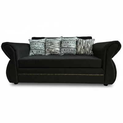 Sofá Grecia 3 cuerpos Tela Negra Repelente a Líquidos Flobal