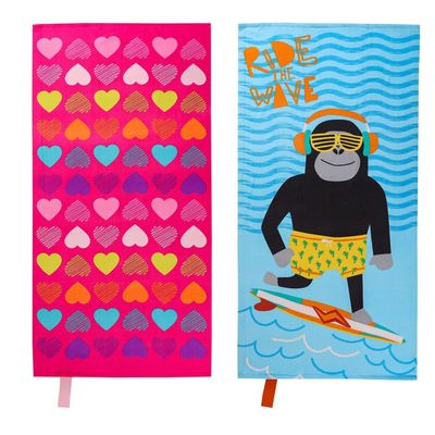 Pack de toalla de playa mono y corazones