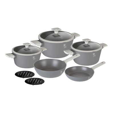 Batería de cocina 10 pzs Berlinger Haus, línea aspen collection, color gris, aluminio forjado