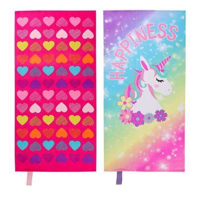 Pack de toalla de playa unicornio y corazones
