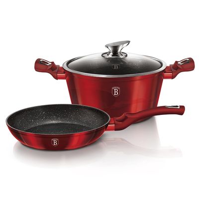 SET DE SARTEN + OLLA 3 PZS METALLIC LINE BURGUBDY EDITION ANTIADHERENTE