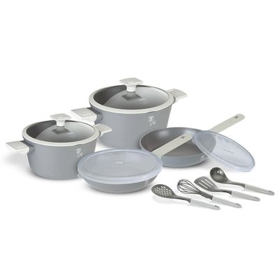 Batería de cocina 12 pzs Berlinger Haus, línea aspen collection, color gris, aluminio forjado
