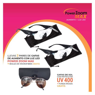 Imagen 2 del producto Set 2 Anteojos Power Zoom Max Anteojos con luces LED Integradas Resistentes + Lentes de Sol