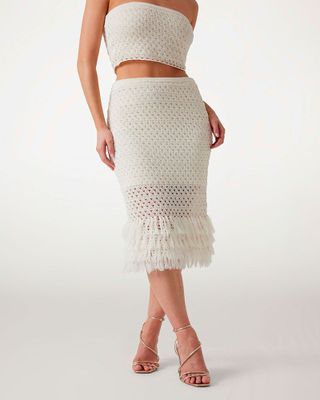 Falda Guess Mujer Luca Fringed Hem Midi Skirt Blanco