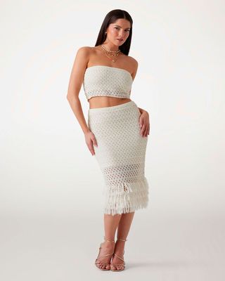 Imagen 2 del producto Falda Guess Mujer Luca Fringed Hem Midi Skirt Blanco