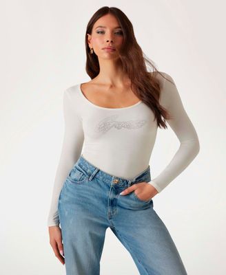Polera Guess Mujer Ls Emmy Body Shiny Logo Blanco