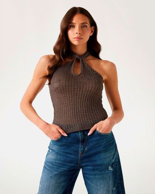 Polera Sl Halter Keyhole Ella Swtr Plateado