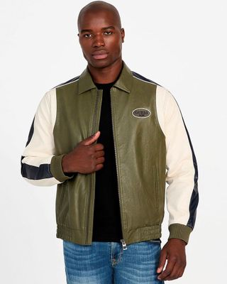 Chaqueta Guess Hombre Pu Leather Blocking Color Verde