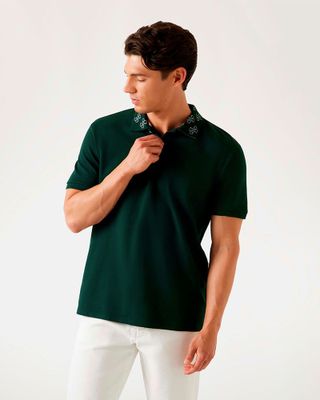 Polera Guess Hombre Polo Ss Logo Jcrd Collar Negro