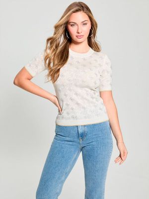 Polera Guess Mujer Rosie 4G Rn Ss Swtr Blanco