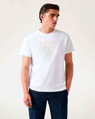 Polera Ss Cn Flower Embro Tee Blanco