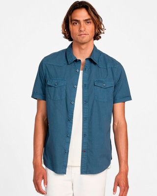 Camisa Guess Hombre Ss Nottingham Western Shirt Azul