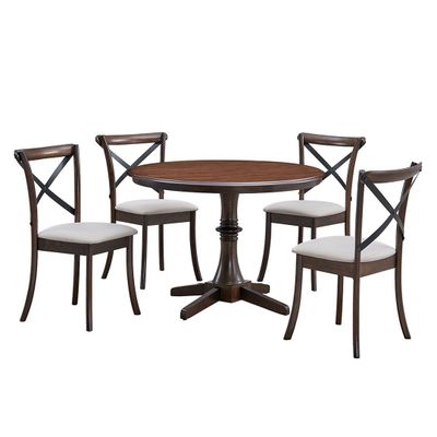 Juego de Comedor retro Chocolate 106 cm 4 Sillas Crossback Marfil