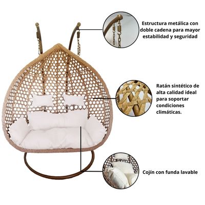 Imagen 2 del producto Silla Colgante Hawái XXL Caramelo Cojín Marfil