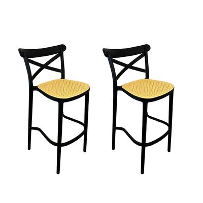 Pack 2 Taburetes Bar Crossback Negra Asiento Beige